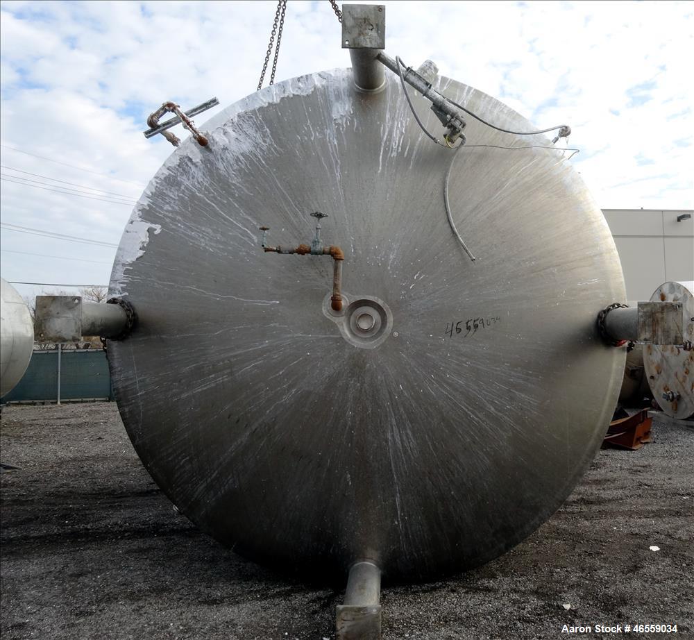 Used Precision Stainless Mixing Tank, 12,000 Gallon, 316L Stainless Steel, Vertical. Approximate 144" diameter x 166" straight side. Dished top and bottom heads. Insulated. 304L Stainless steel dimpl...