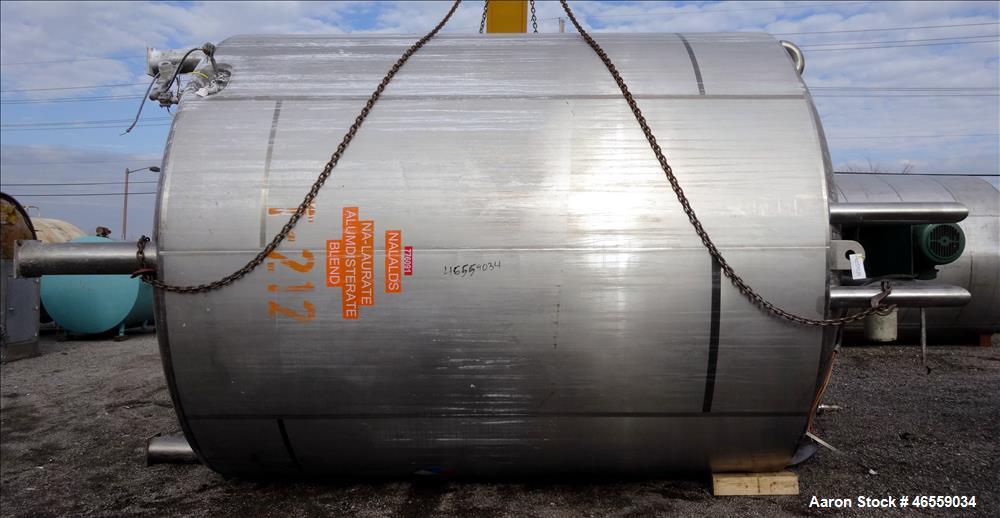 Used Precision Stainless Mixing Tank, 12,000 Gallon, 316L Stainless Steel, Vertical. Approximate 144" diameter x 166" straight side. Dished top and bottom heads. Insulated. 304L Stainless steel dimpl...