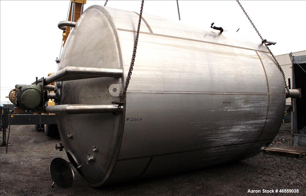 Used Precision Stainless Mixing Tank, 12,000 Gallon, 316L Stainless Steel, Vertical. Approximate 144" diameter x 166" straight side. Dished top and bottom heads. Insulated. 304L Stainless steel dimpl...