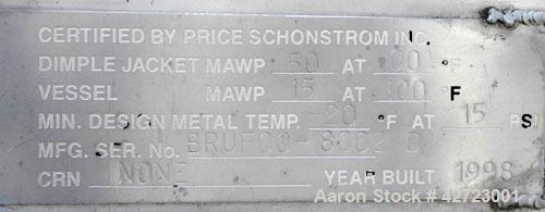 Used Price Schonstrom (PSI) Pressure Tank, 12,900 Gallon, 304 Stainless Steel, Vertical. 144’' Diameter x 168’’ straight side, dished top and bottom. Internal rated 15 psi at 100 deg F. (3) 24’’ Wide...