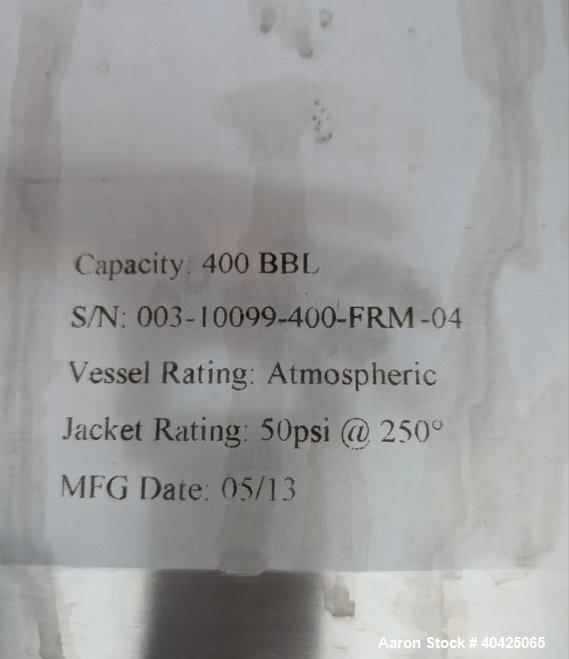 Used Quality Tank Solutions 12,400 Gallon (400 BBL) Jacketed Stainless Steel Tank