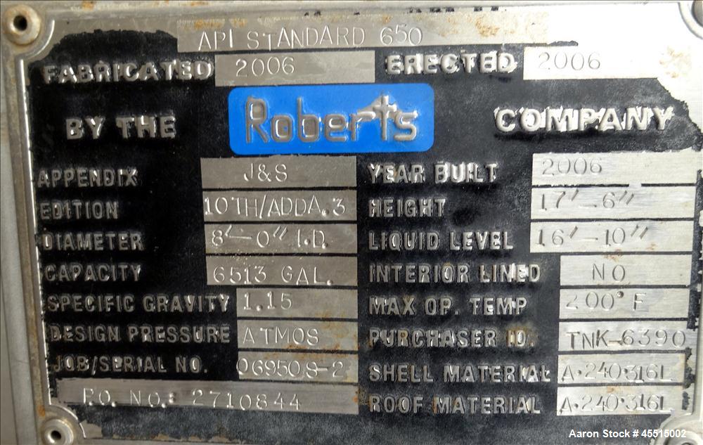 Used 6,513 Gallon Stainless Steel Roberts Tank