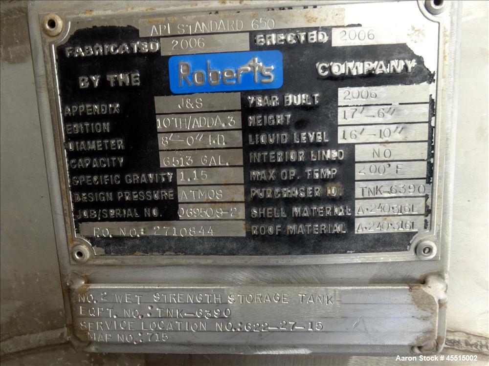 Used 6,513 Gallon Stainless Steel Roberts Tank