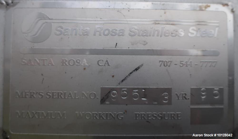 Used- 12,000 Gallon Santa Rosa Stainless Steel Vertical Stainless Jacketed Tank