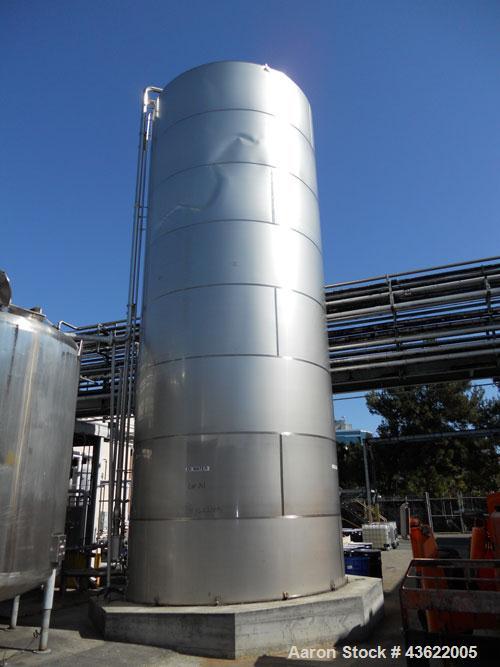 Used Santa Rosa Approximately 27,000 Gallon Vertical Stainless Steel Storage Tank. Approximately 12' diameter x 32' straight side. Sloping bottom. 16" x 20" oval side manway with cover. Built in 1999...