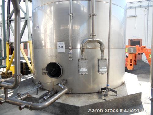 Used Santa Rosa Approximately 27,000 Gallon Vertical Stainless Steel Storage Tank. Approximately 12' diameter x 32' straight side. Sloping bottom. 16" x 20" oval side manway with cover. Built in 1999...