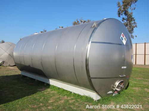 Used- Santa Rosa Approximately 17,000 Gallon Stainless Steel Horizontal Storage Tank. Approximately 10'6" diameter x 25' str...