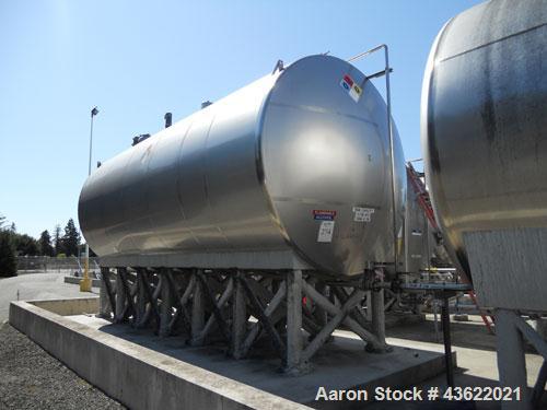 Used- Santa Rosa Approximately 17,000 Gallon Stainless Steel Horizontal Storage Tank. Approximately 10'6" diameter x 25' str...
