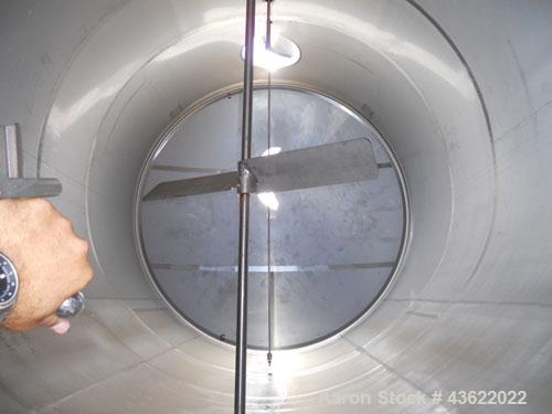 Used Santa Rosa 10,000 Gallon Stainless Steel Horizontal Storage Tank. Approximately 10'6" diameter x 14'6" straight side. Dished heads. 16" x 20" side oval manway with cover. 3" EBO. CIP spray ball....