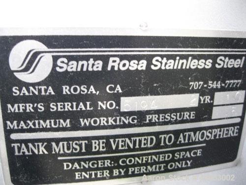 Used Santa Rosa Stainless Steel Storage Tank. API Standard 650. 10,985 Gallon Capacity. Type 304SS Material Construction. Vertical Design. Approximate 10’ Diameter x 18’ Straight Side.  Internal Atmo...