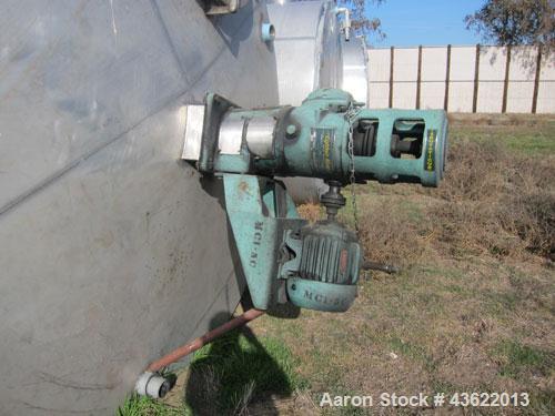 Used Saracco Tank & Mfg Approximately 5,200 Gallon Stainless Steel Storage Tank. Approximately 9' diameter x 11' straight side. Flat bottom and slight cone top. Various top openings including a 17" m...