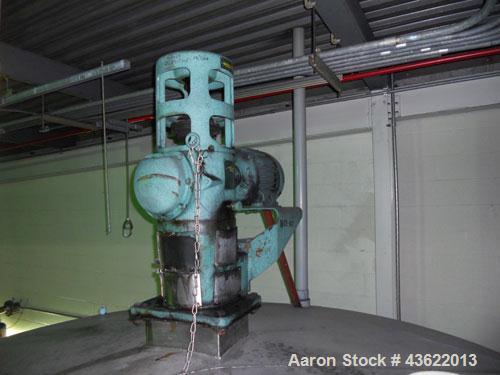 Used Saracco Tank & Mfg Approximately 5,200 Gallon Stainless Steel Storage Tank. Approximately 9' diameter x 11' straight side. Flat bottom and slight cone top. Various top openings including a 17" m...