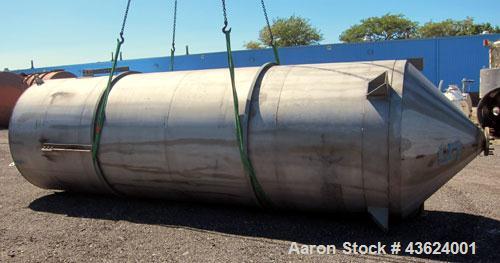 Used Springs Fabrication Product Hopper/Silo, 739.44 cubic feet (5533 gallon), 304 stainless steel, vertical. Approximately 78" diameter x 236" straight side. Flat welded top, 48" coned bottom, rated...