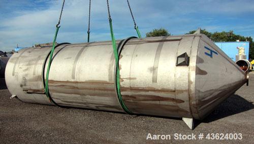 Used Springs Fabrication Product Hopper/Silo, 739.44 cubic feet (5533 gallon), 304 stainless steel, vertical. Approximately 78" diameter x 236" straight side. Flat welded top, 48" coned bottom, rated...