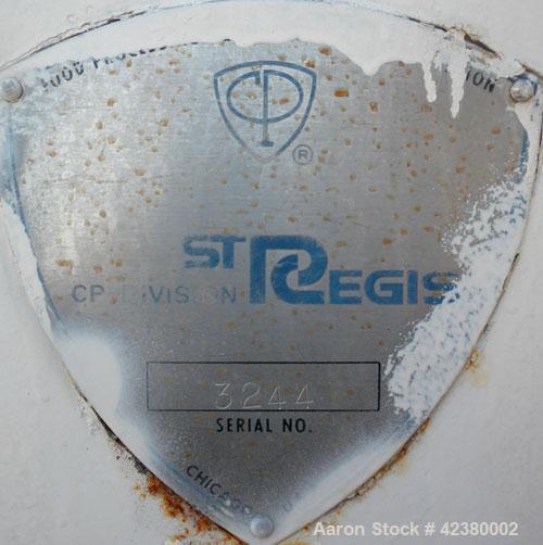 Used St. Regis Tank, Approximately 5000 Gallon, 304 stainless steel, horizontal. 96" Diameter x 150" straight side, dished heads. Bottom 1/2 dimple jacketed, rated 150 psi. (2) Internal CIP spray bal...