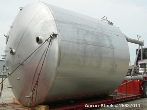 Used Stainless Fabrication Kettle, 15,000 gallon, 316L stainless steel. 158" diameter x 167" straight side, dished top and bottom. Dimple jacket on side wall only rated 100 psi at 338 deg.f.. Interna...
