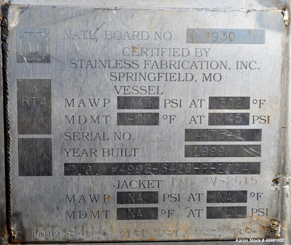 Used Stainless Fabrication Inc. 6,000 Gallon Tank