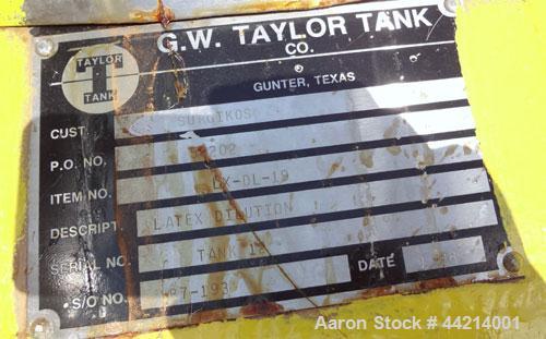 Used G.W. Taylor Tank, 6000 Gallon, 316 Stainless Steel, Vertical. Approximate 108” diameter x 144” straight side, dished top and bottom. Partial bottom sidewall dimple jacket, no rating. (4) Sidewal...