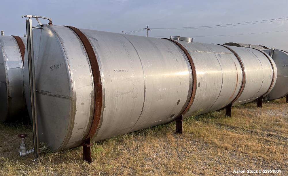 Used- Tolan Horizontal Tank, 5,800 Gallons, Stainless Steel. Approximate 78" diameter x 24' long, slight coned heads. Mounte...