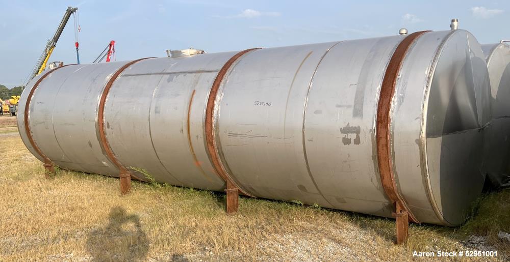 Used- Tolan Horizontal Tank, 5,800 Gallons, Stainless Steel. Approximate 78" diameter x 24' long, slight coned heads. Mounte...