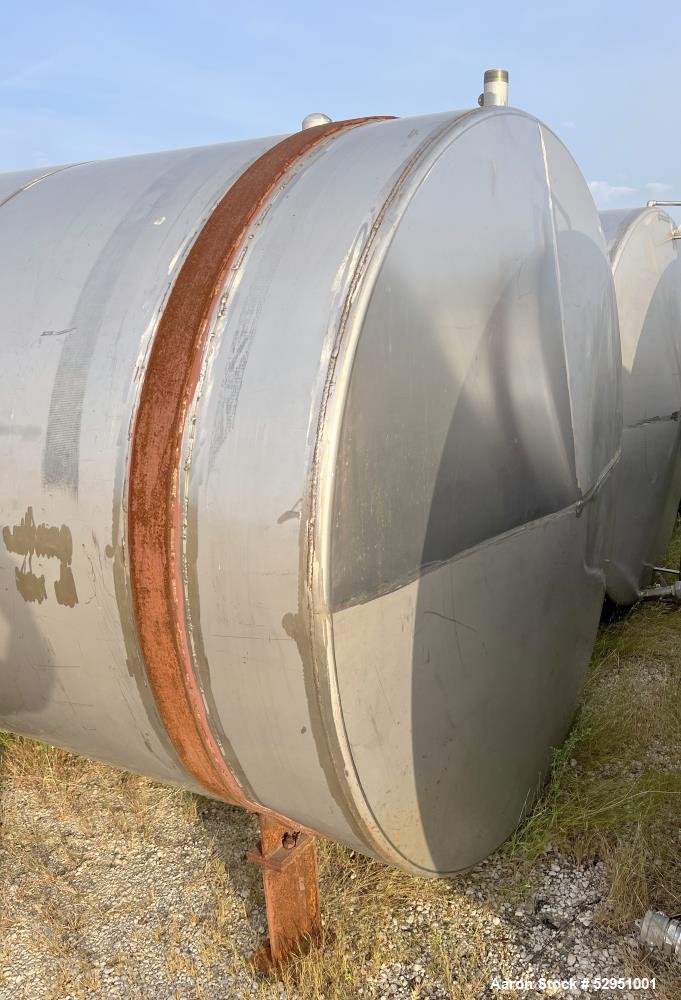 Used- Tolan Horizontal Tank, 5,800 Gallons, Stainless Steel. Approximate 78" diameter x 24' long, slight coned heads. Mounte...