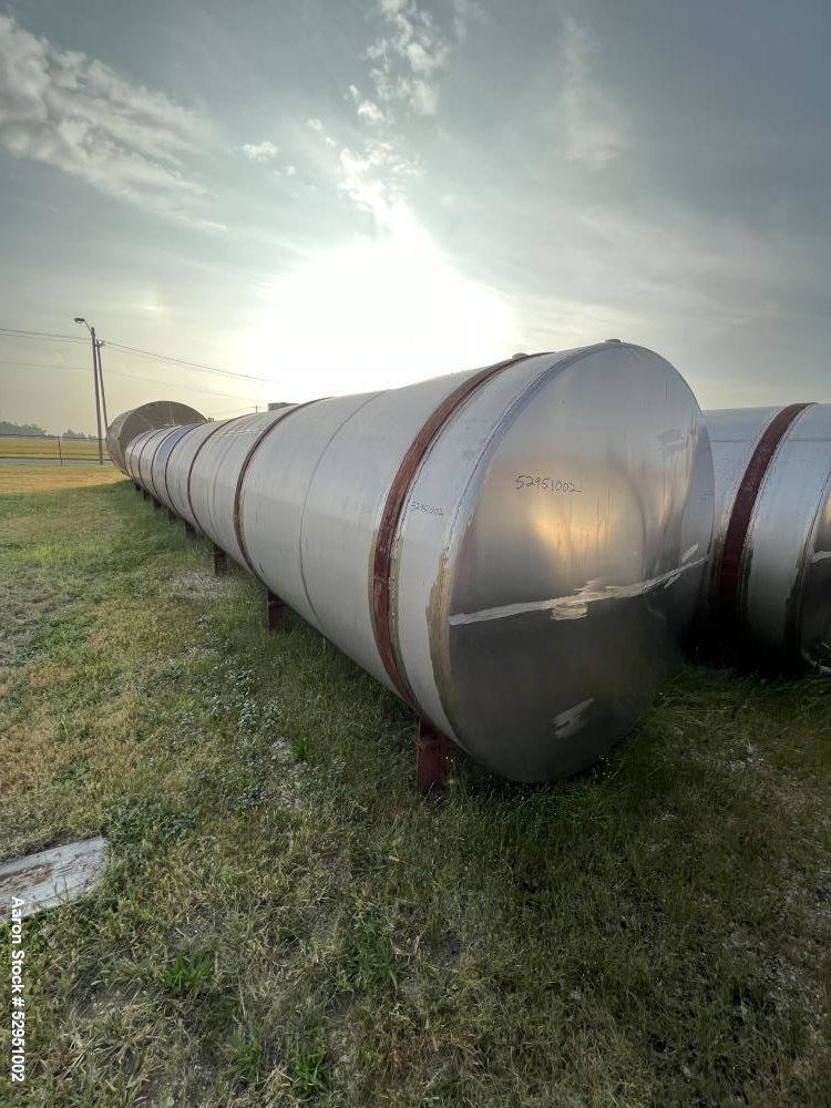 Used- Tolan Horizontal Tank, 5,800 Gallons, Stainless Steel. Approximate 78" diameter x 24' long, slight coned heads. Mounte...