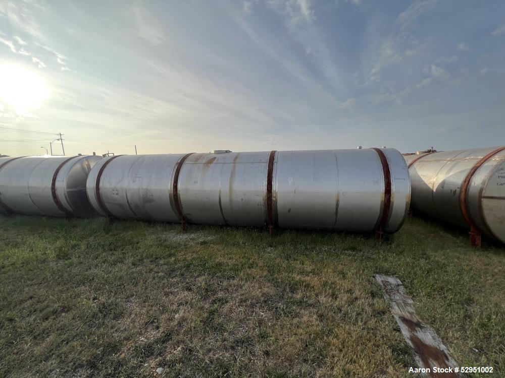 Used- Tolan Horizontal Tank, 5,800 Gallons, Stainless Steel. Approximate 78" diameter x 24' long, slight coned heads. Mounte...