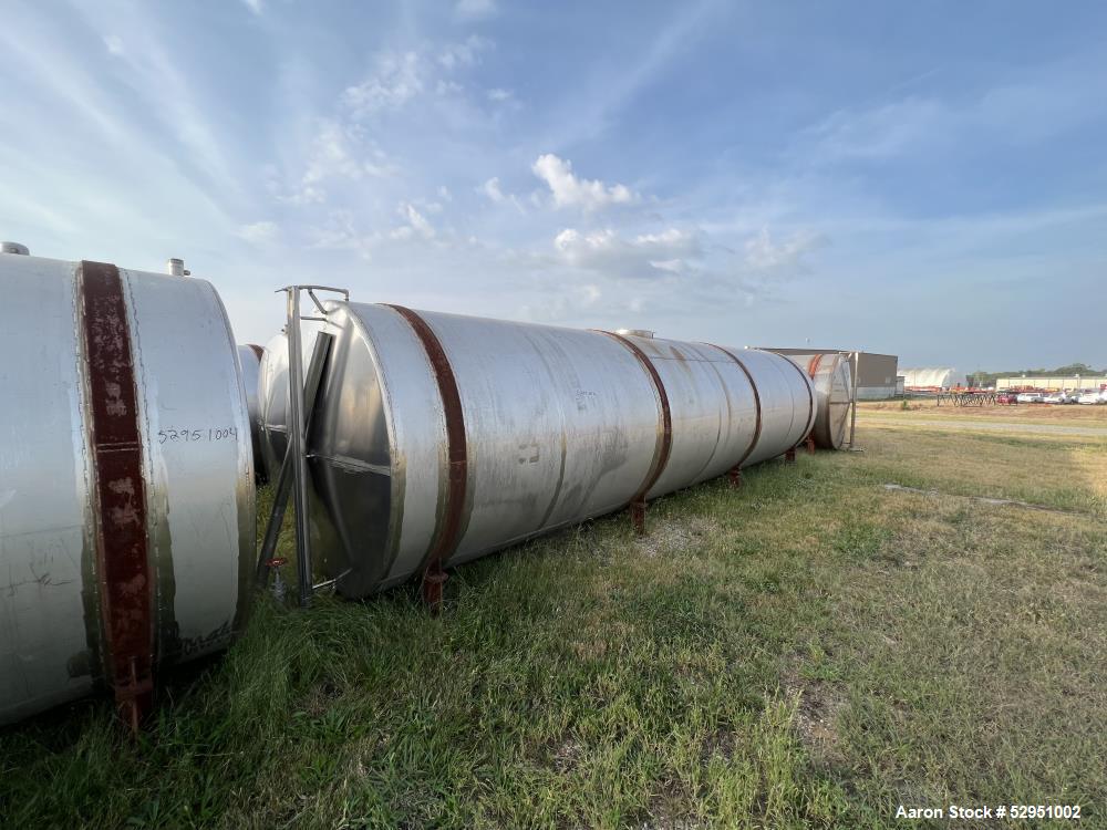 Used- Tolan Horizontal Tank, 5,800 Gallons, Stainless Steel. Approximate 78" diameter x 24' long, slight coned heads. Mounte...