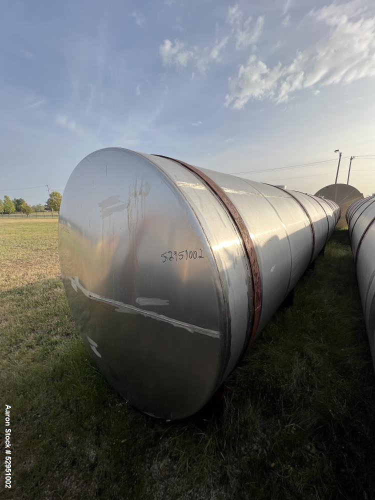 Used- Tolan Horizontal Tank, 5,800 Gallons, Stainless Steel. Approximate 78" diameter x 24' long, slight coned heads. Mounte...