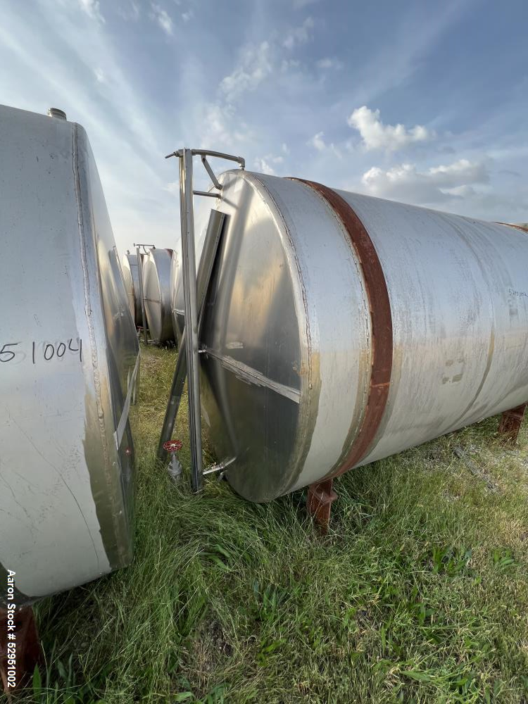 Used- Tolan Horizontal Tank, 5,800 Gallons, Stainless Steel. Approximate 78" diameter x 24' long, slight coned heads. Mounte...