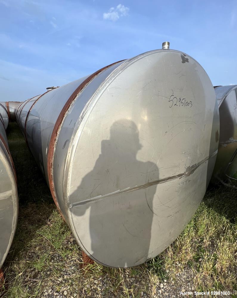 Used- Tolan Horizontal Tank, 5,800 Gallons, Stainless Steel. Approximate 78" diameter x 24' long, slight coned heads. Mounte...