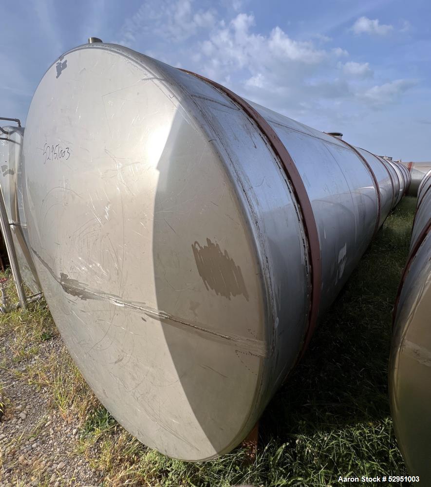 Used- Tolan Horizontal Tank, 5,800 Gallons, Stainless Steel. Approximate 78" diameter x 24' long, slight coned heads. Mounte...