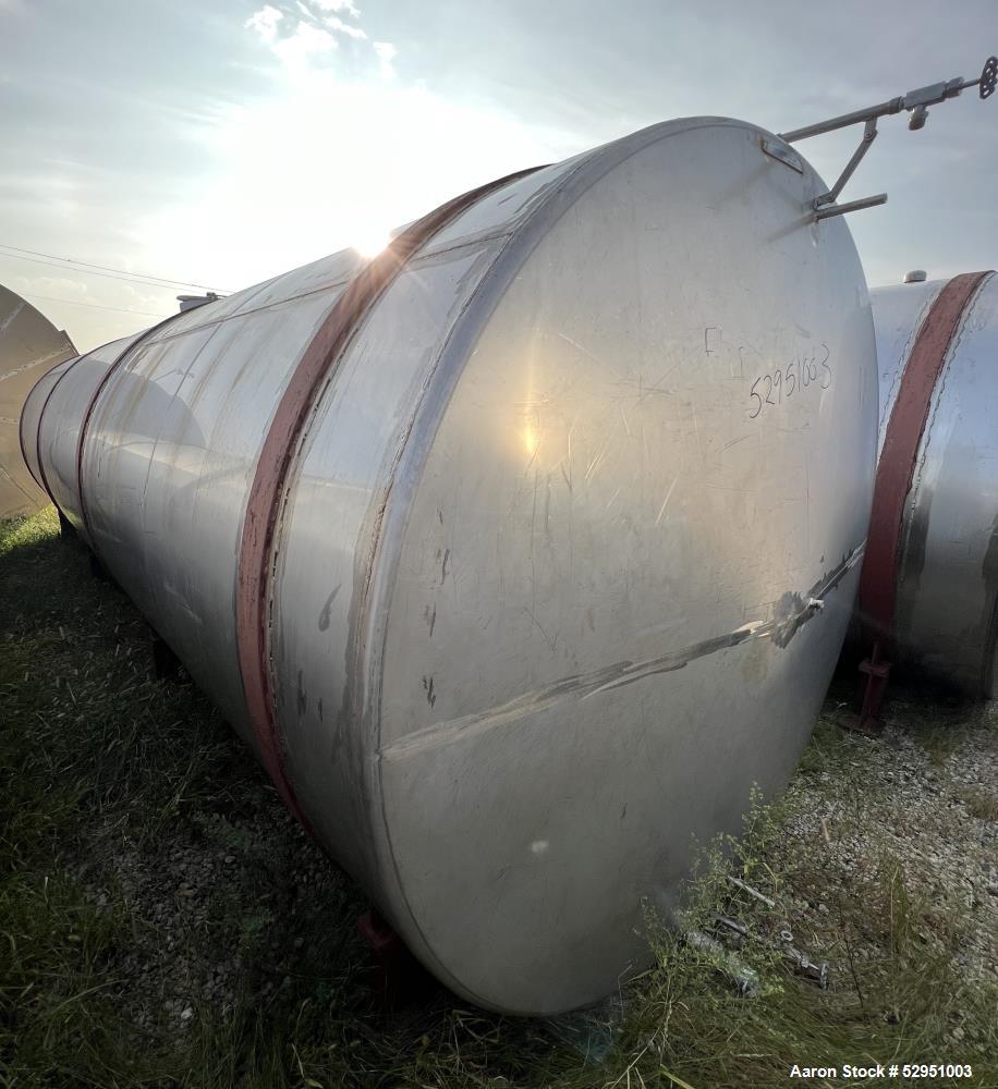 Used- Tolan Horizontal Tank, 5,800 Gallons, Stainless Steel. Approximate 78" diameter x 24' long, slight coned heads. Mounte...