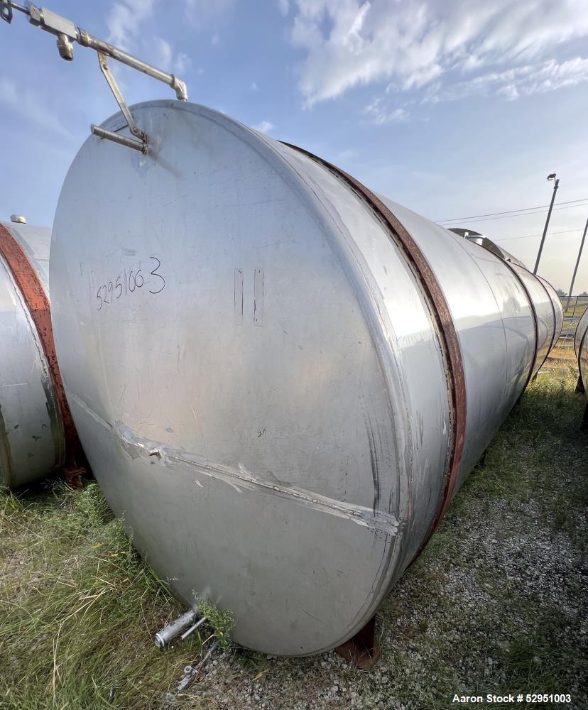 Used- Tolan Horizontal Tank, 5,800 Gallons, Stainless Steel. Approximate 78" diameter x 24' long, slight coned heads. Mounte...