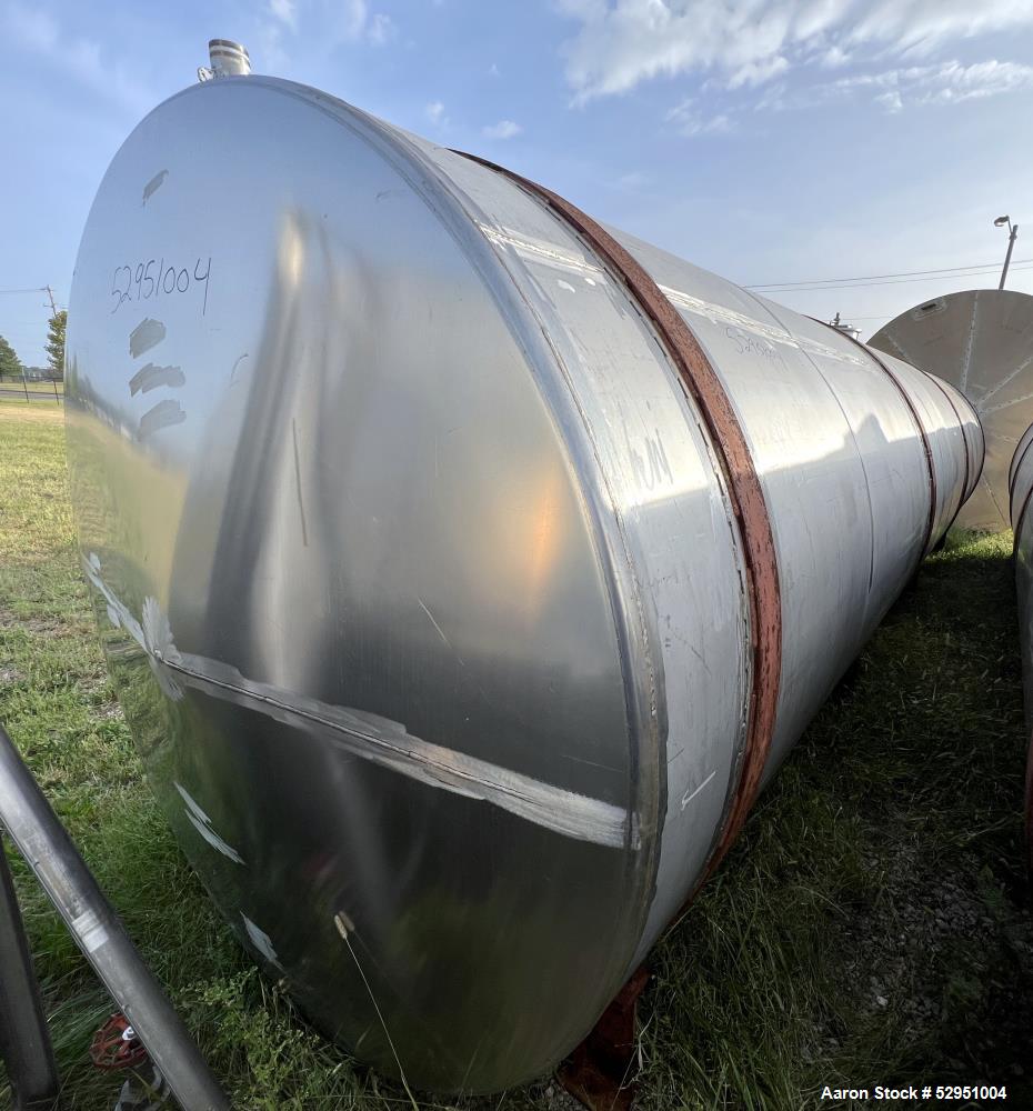 Used- Tolan Horizontal Tank, 5,800 Gallons, Stainless Steel. Approximate 78" diameter x 24' long, slight coned heads. Mounte...