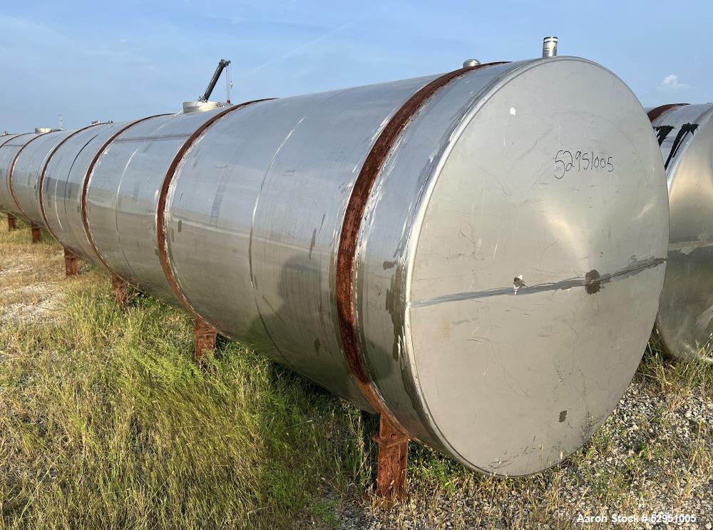 Used- Tolan Horizontal Tank, 5,800 Gallons, Stainless Steel. Approximate 78" diameter x 24' long, slight coned heads. Mounte...