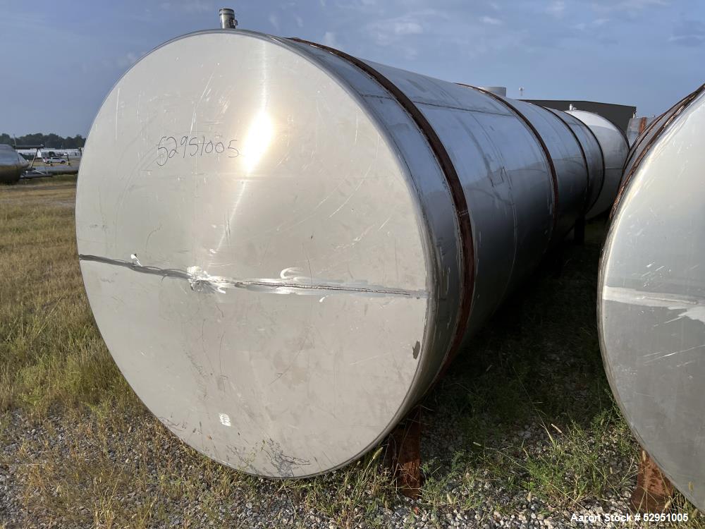 Used- Tolan Horizontal Tank, 5,800 Gallons, Stainless Steel. Approximate 78" diameter x 24' long, slight coned heads. Mounte...