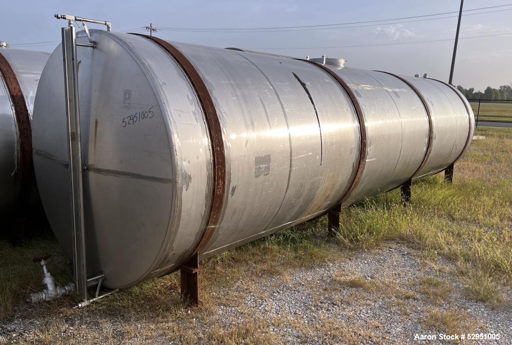 Used- Tolan Horizontal Tank, 5,800 Gallons, Stainless Steel. Approximate 78" diameter x 24' long, slight coned heads. Mounte...