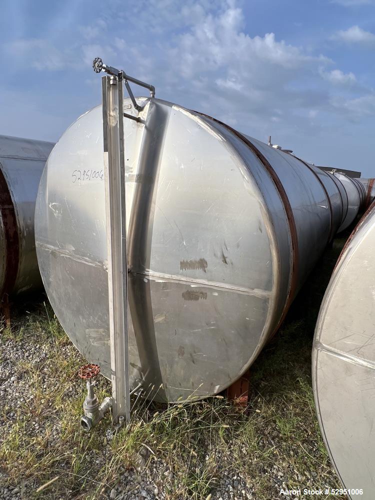 Used- Tolan Horizontal Tank, 5,800 Gallons, Stainless Steel. Approximate 78" diameter x 24' long, slight coned heads. Mounte...