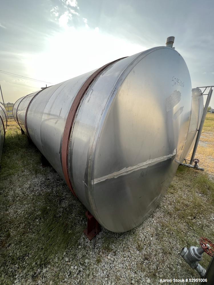 Used- Tolan Horizontal Tank, 5,800 Gallons, Stainless Steel. Approximate 78" diameter x 24' long, slight coned heads. Mounte...