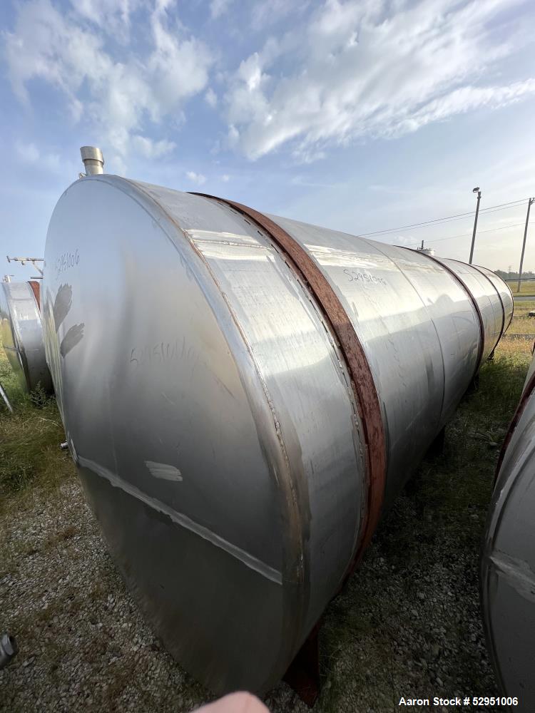 Used- Tolan Horizontal Tank, 5,800 Gallons, Stainless Steel. Approximate 78" diameter x 24' long, slight coned heads. Mounte...