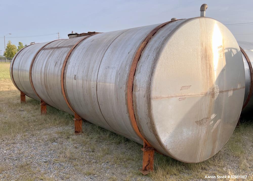 Used- Tolan Horizontal Tank, 5,800 Gallons, Stainless Steel. Approximate 78" diameter x 24' long, slight coned heads. Mounte...