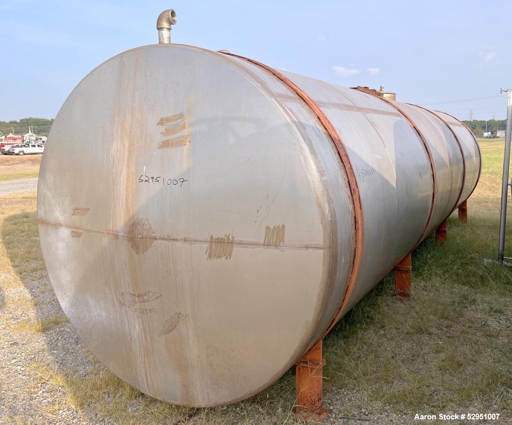 Used- Tolan Horizontal Tank, 5,800 Gallons, Stainless Steel. Approximate 78" diameter x 24' long, slight coned heads. Mounte...