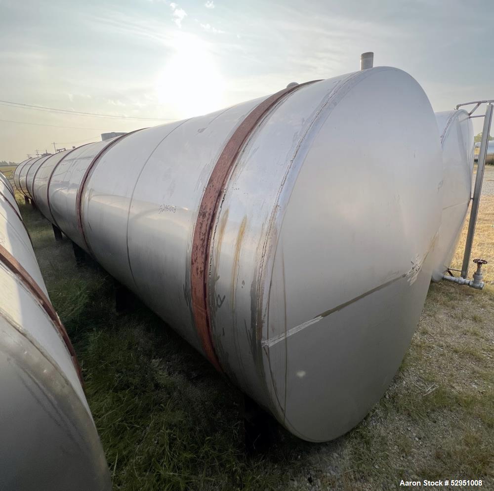 Used- Tolan Horizontal Tank, 5,800 Gallons, Stainless Steel. Approximate 78" diameter x 24' long, slight coned heads. Mounte...