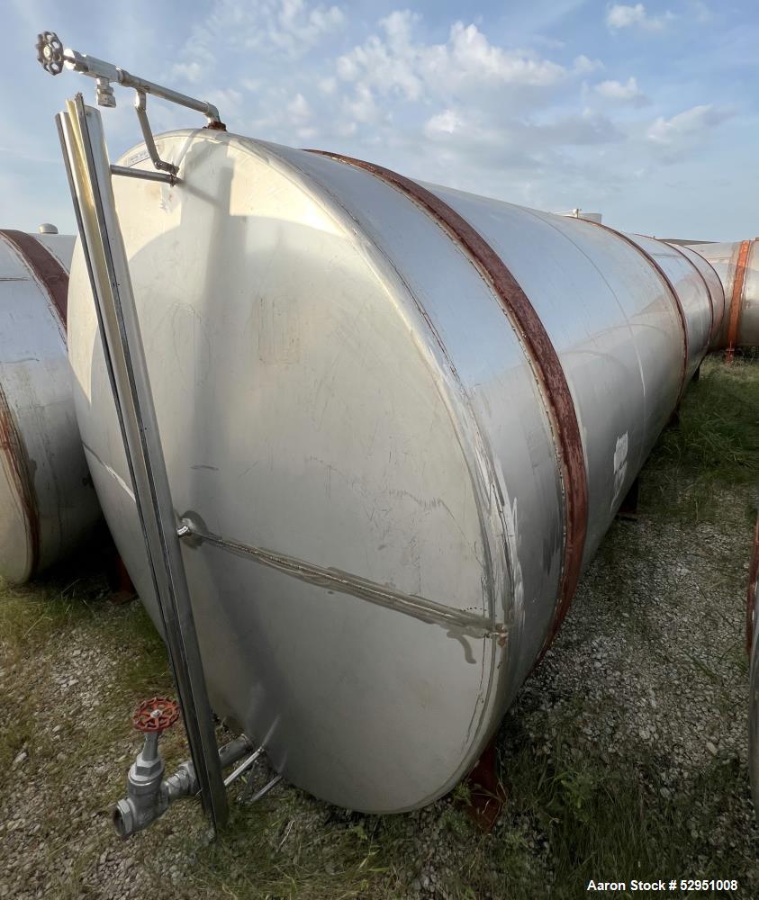 Used- Tolan Horizontal Tank, 5,800 Gallons, Stainless Steel. Approximate 78" diameter x 24' long, slight coned heads. Mounte...