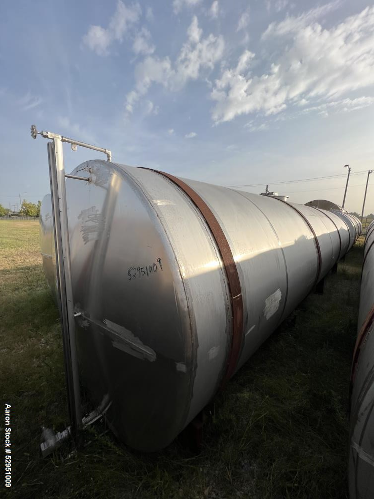 Used- Tolan Horizontal Tank, 5,800 Gallons, Stainless Steel. Approximate 78" diameter x 24' long, slight coned heads. Mounte...