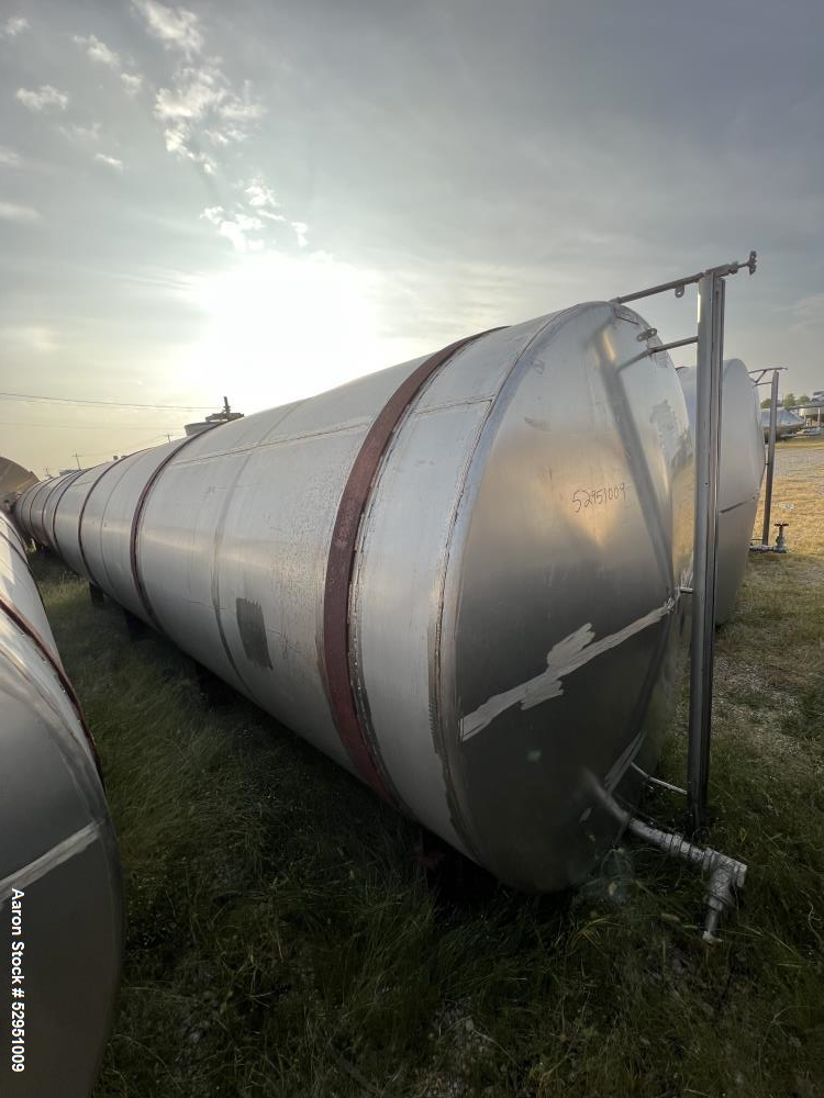 Used- Tolan Horizontal Tank, 5,800 Gallons, Stainless Steel. Approximate 78" diameter x 24' long, slight coned heads. Mounte...