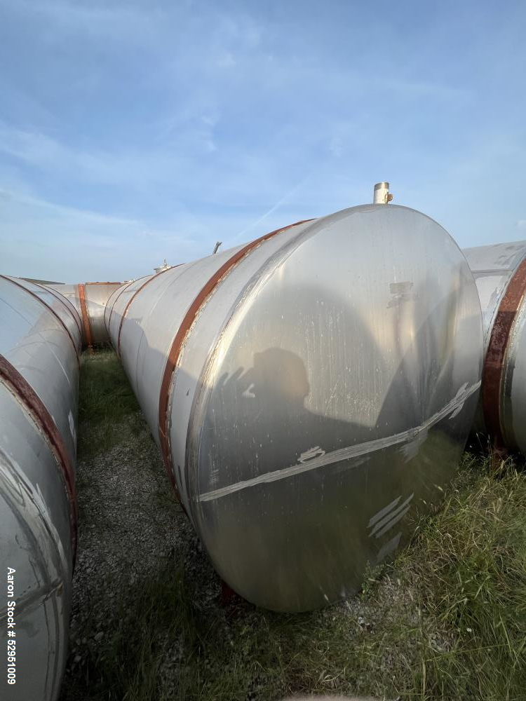 Used- Tolan Horizontal Tank, 5,800 Gallons, Stainless Steel. Approximate 78" diameter x 24' long, slight coned heads. Mounte...