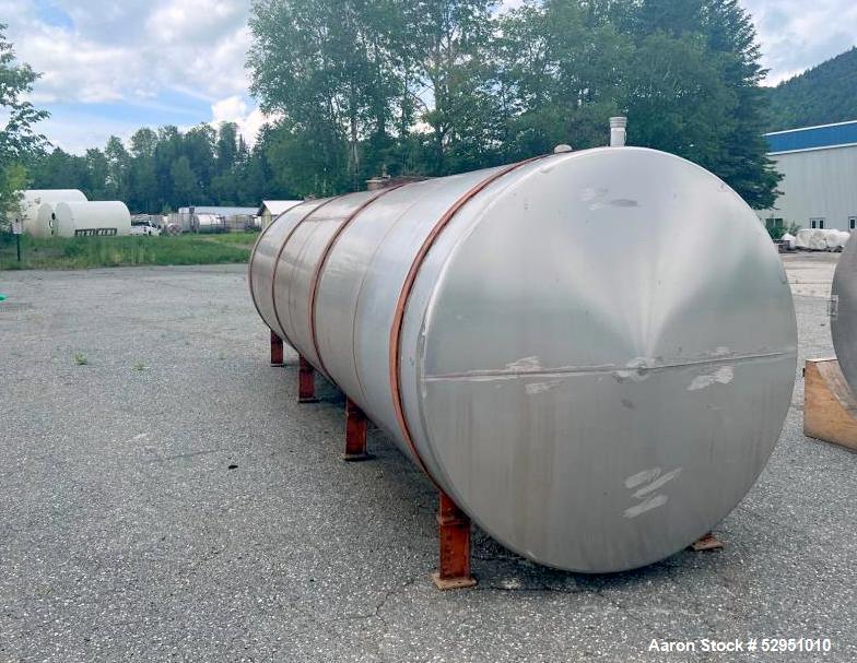 Used- Tolan Horizontal Tank, 5,800 Gallons, Stainless Steel. Approximate 78" diameter x 24' long, slight coned heads. Mounte...