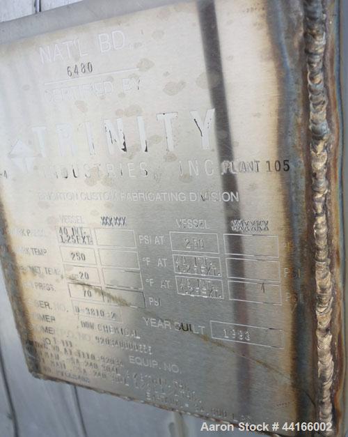 Used Trinity Industries Inc Pressure Tank, 25,000 Gallons, 304L Stainless Steel, Horizontal. 138" Diameter x 360" straight side, ASME dished heads. Internal rated 43 psi at -20 to 250 degrees F. Head...